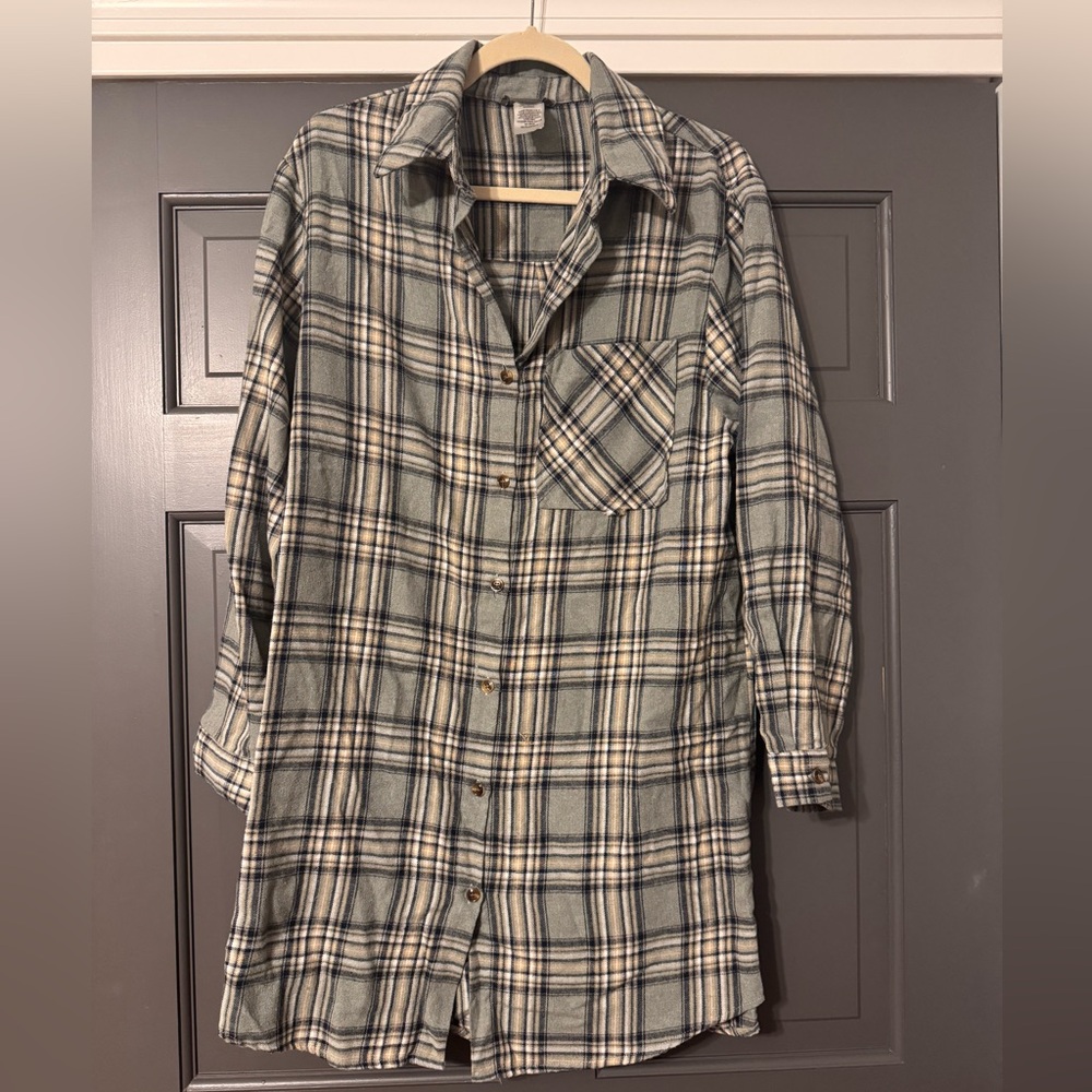Nordstrom Plaid Long Sleeve Dress - Gray and Cream